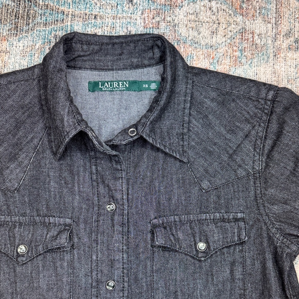 Lauren Ralph Lauren Black Pearl Snap Button Down Western Shirt - XS
